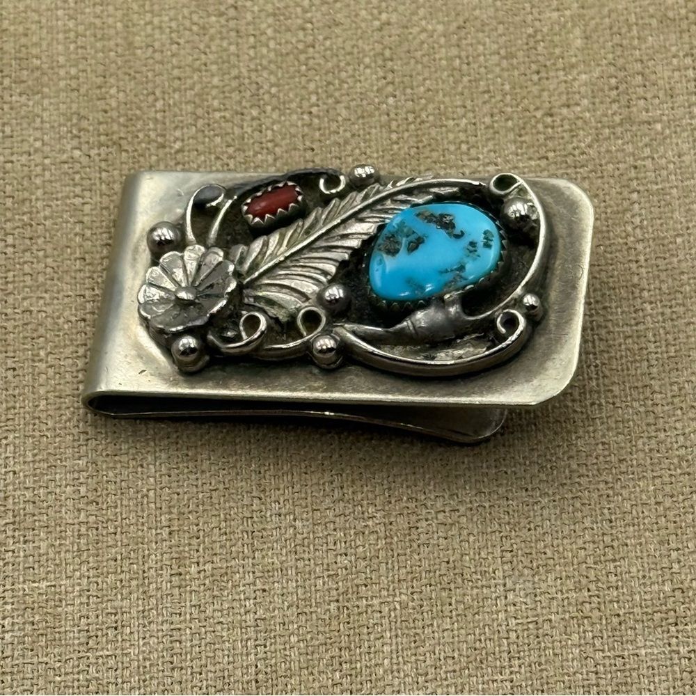 Native American Navajo Handmade Sterling Silver and turquoise Money Clip
